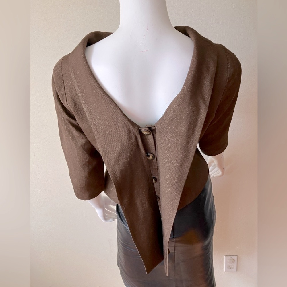 VTG David Rodriguez light brown metallic gold back button dramatic top
